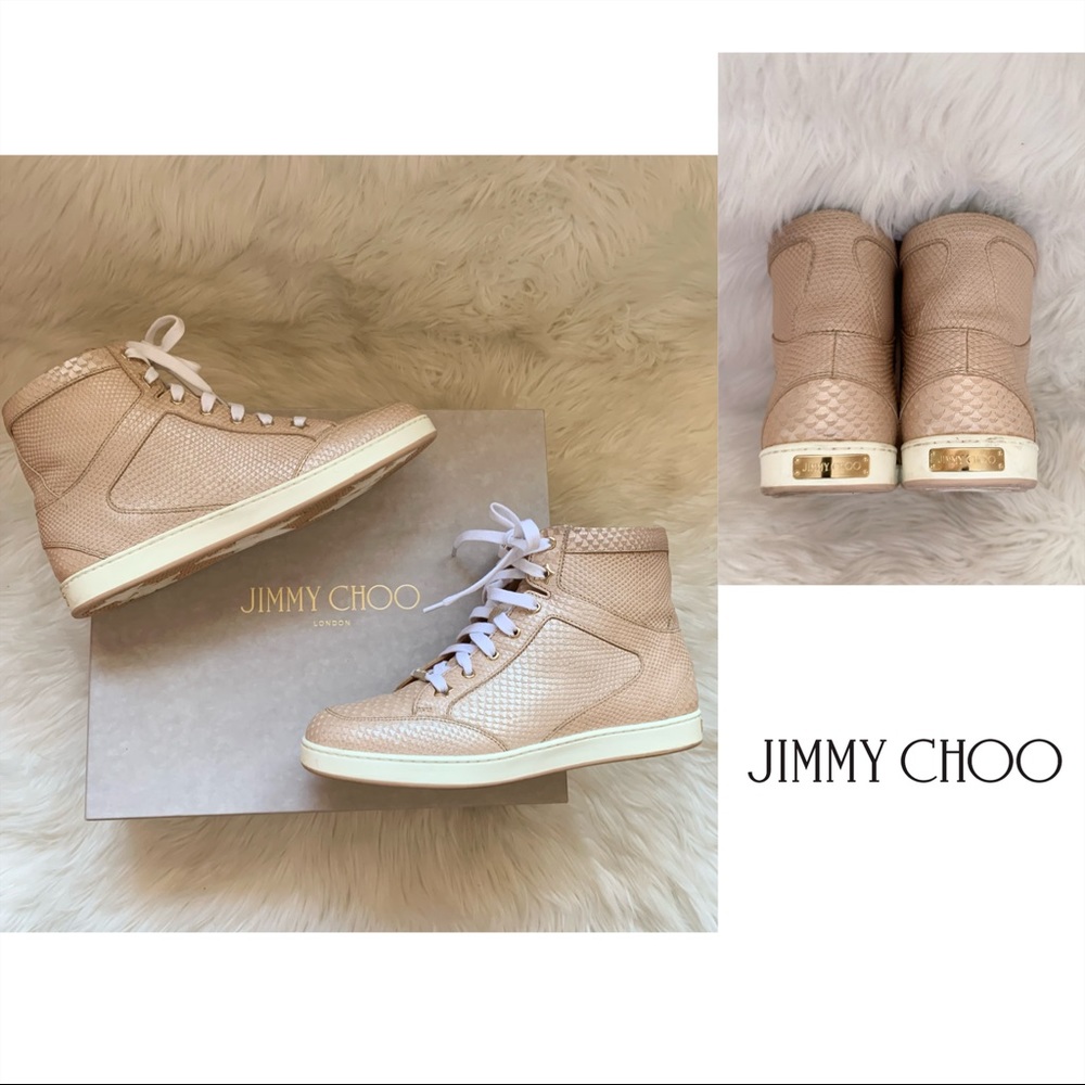 JIMMY CHOO Tokyo Logo High Top Python Sneakers